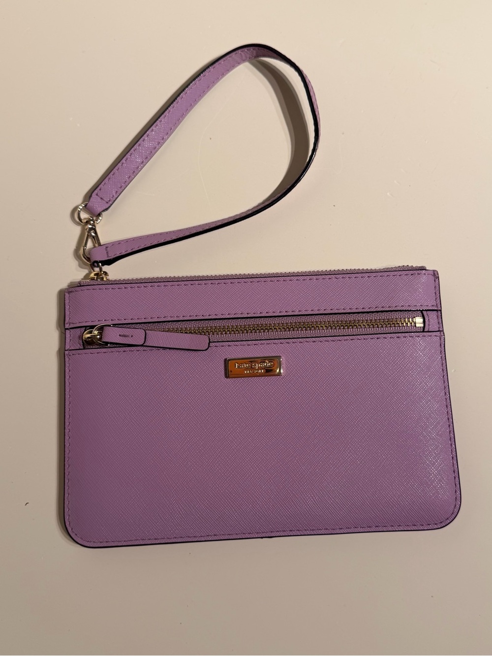 kate spade Lavender Saffiano Wristlet with Gold Hardware
